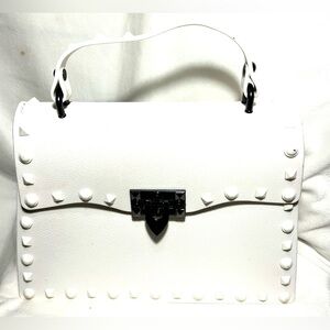 White Studded Jelly Rubber Purse bag detach shoulder strap adjustable Crossbody